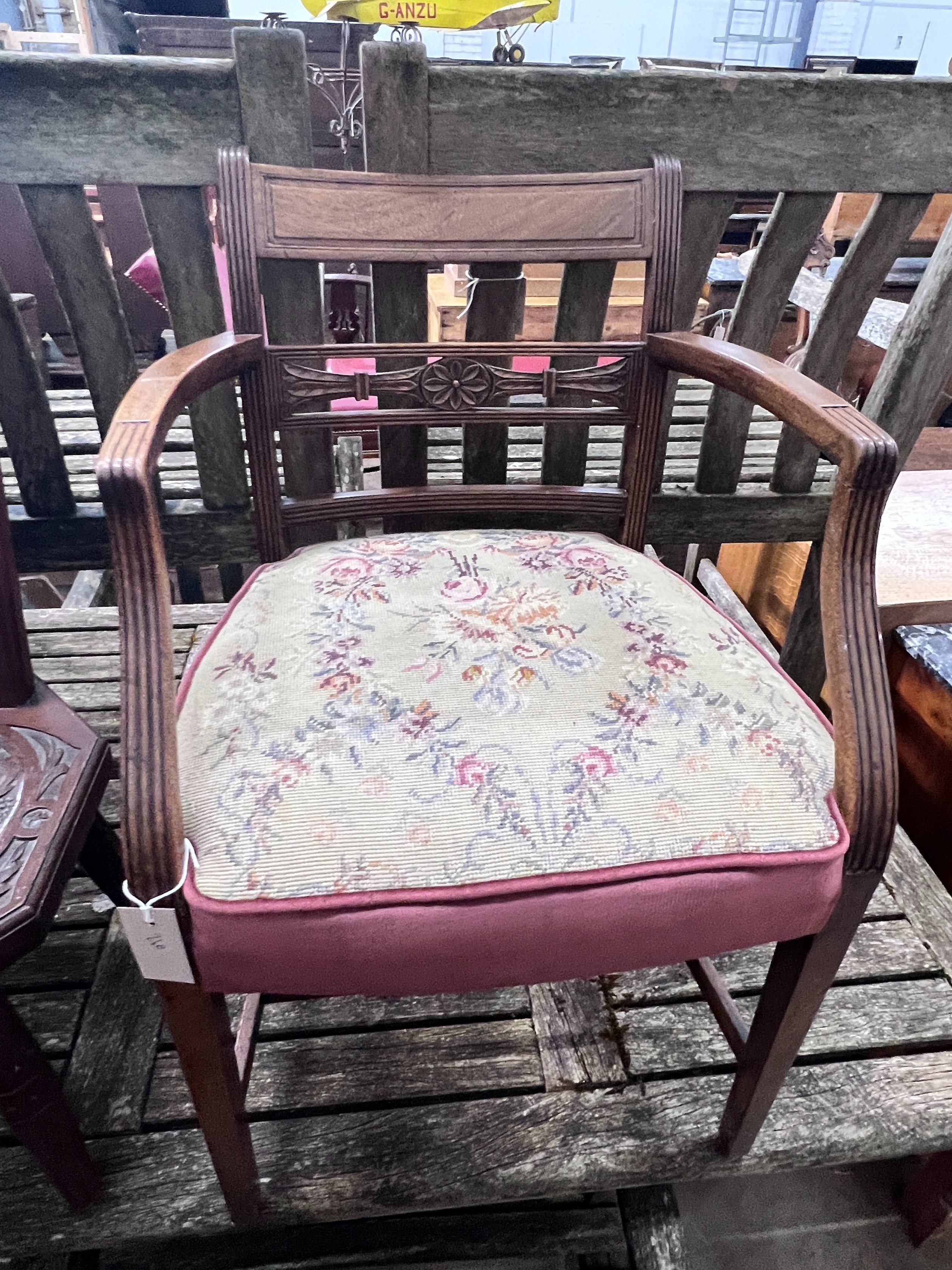 A Regency mahogany elbow chair and a carved walnut spinning chair *Please note the sale commences at 9am.